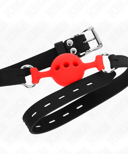 KINK - FULL SILICONE GAG 55 x 2 CM WITH 4 CM BALL SIZE S RED ADJUSTABLE 35-51 CM