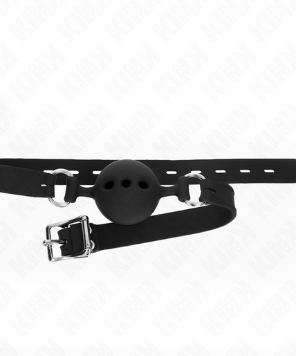 Kink – Volledig siliconen mondknevel 55 x 2 cm met bal van 5 cm maat L Zwart Verstelbaar 35 – 51 cm