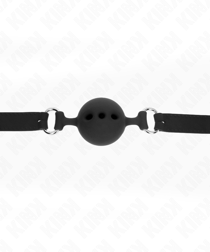 Kink – Volledig siliconen mondknevel 55 x 2 cm met bal van 5 cm maat L Zwart Verstelbaar 35 – 51 cm
