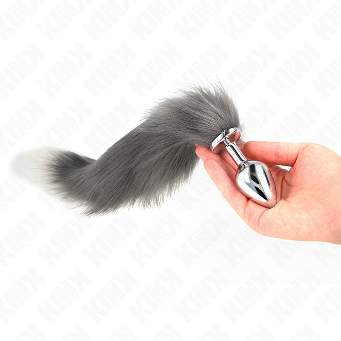 Kink – Anal Plug Size M 8 X 3.5 Cm With Synthetic Tail 40 Cm Grey And White