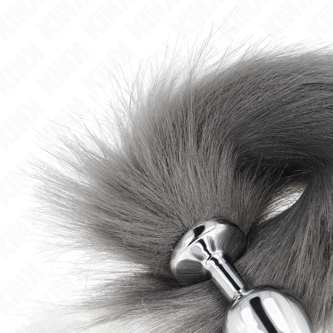 Kink – Anal Plug Size M 8 X 3.5 Cm With Synthetic Tail 40 Cm Grey And White