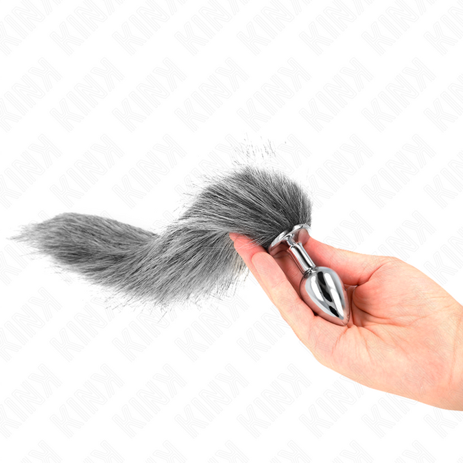 Kink – Anal Plug Size S 7 X 3 Cm With Synthetic Tail 40 Cm Grey