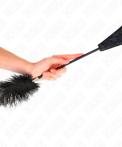 Pleasurements – Kink – Ostrich Feather Tickler With Lace Paddle 56 Cm