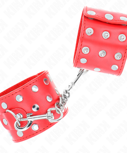 KINK - WRIST RESTRAINTS WITH SNAP FASTEN FULL OF RIVETS RED ADJUSTABLE 19-24 CM X 5.5 CM