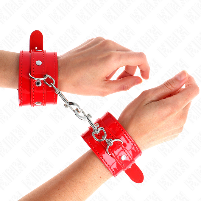 Kink – Shiny Hand Cuffs Red Adjustable 23 – 33 Cm