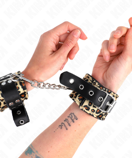 KINK - LEOPARD REAL LEATHER WRIST RESTRAINT ADJUSTABLE 18-29 CM X 5.5 CM