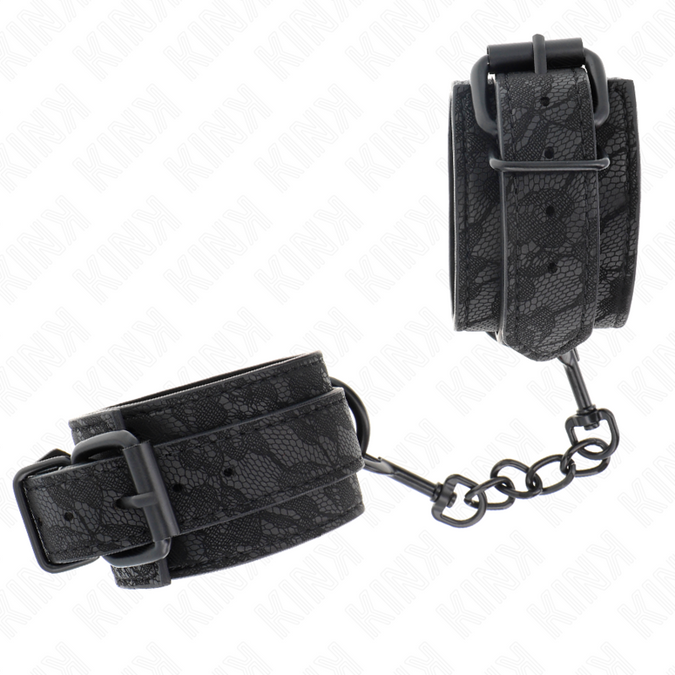 Kink – Dark Lace Covered Wrist Cuffs Adjustable Black 19 – 26 Cm