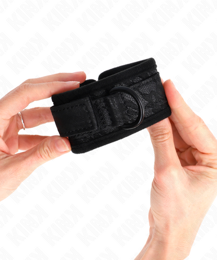 KINK - DARK LACE COVERED WRIST CUFFS NEOPRENE ADJUSTABLE BLACK 20-29 CM X 5 CM