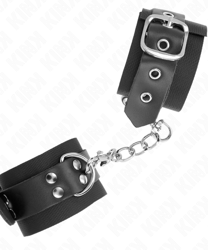 KINK - NYLON WRIST RESTRAINTS BLACK WITH LEATHER BELT BLACK ADJUSTABLE 19-29 CM X 5.1 CM