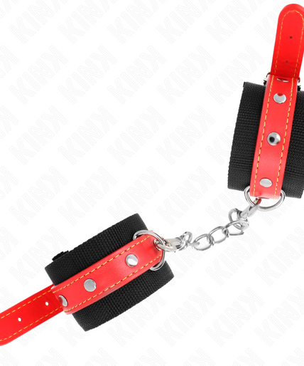KINK - NYLON WRIST RESTRAINTS BLACK WITH LEATHERETTE RED ADJUSTABLE 19-24 CM X 5.5 CM