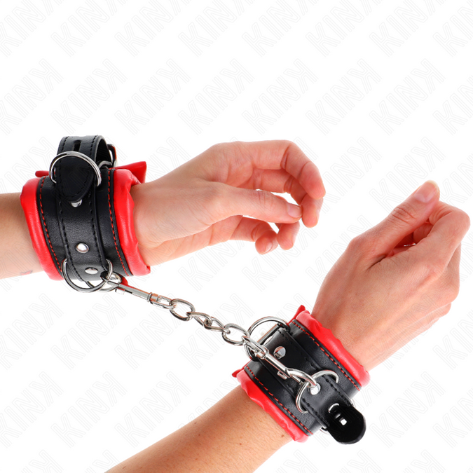 Kink – Zware polsboeien met rode bontvoering, verstelbaar 20 – 30 cm x 6 cm