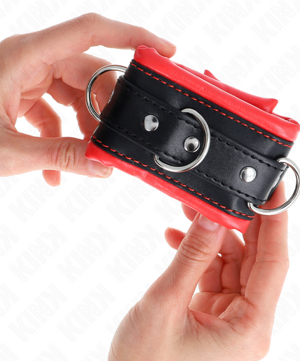 KINK - HEAVY WRIST RESTRAINTS WITH RED FUR LINED ADJUSTABLE 20-30 CM X 6 CM