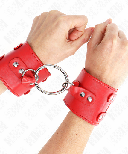 KINK - FIXED WRIST RESTRAINTS WITH RING AND STUDS ADJUSTABLE RED 17-22 CM X 6.5 CM