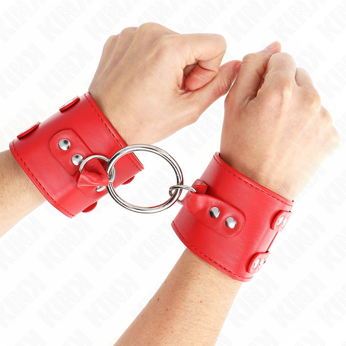 Kink – Fixed Wrist Restraints With Ring And Studs Adjustable Red 17 – 22 Cm X 6.5 Cm