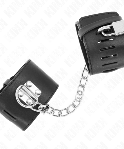 KINK - FIXED WRIST RESTRAINTS WITH CHAIN 30 CM AND PADLOCK CLOSURE BLACK ADJUSTABLE 16-23 CM X 5.5 CM