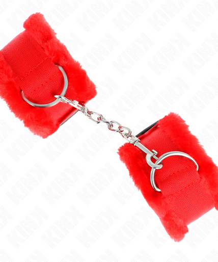 KINK - FURRY LINED WRIST RESTRAINTS RED ADJUSTABLE 17-31 CM X 7 CM