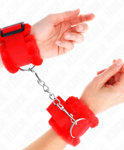 KINK - FURRY LINED WRIST RESTRAINTS RED ADJUSTABLE 17-31 CM X 7 CM