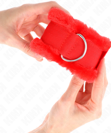 KINK - FURRY LINED WRIST RESTRAINTS RED ADJUSTABLE 17-31 CM X 7 CM