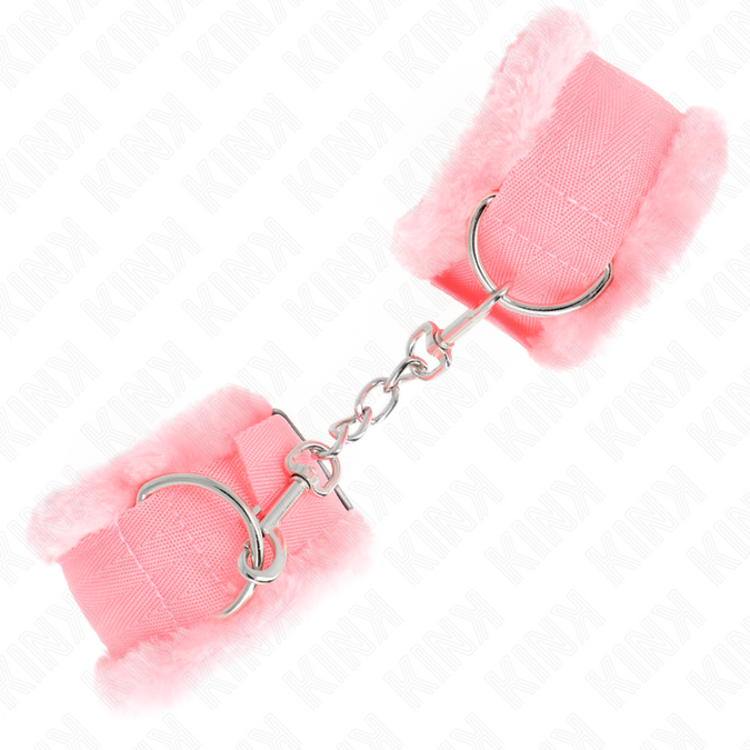 KINK - ROZE HARIGE GEVOERDE POLSBANDEN VERSTELBAAR 17-31 CM X 7 CM