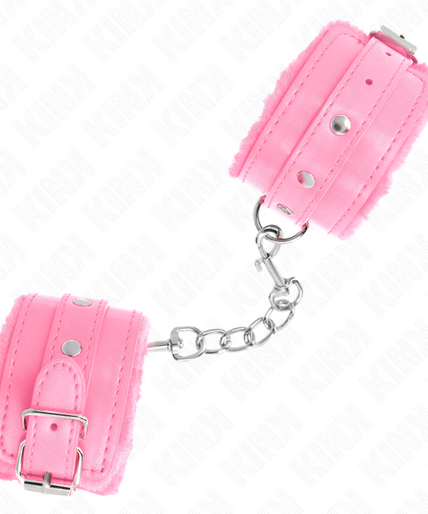 KINK - PREMIUM FUR LINED WRIST RESTRAINTS PINK WITH PINK BELT ADJUSTABLE 17-29 CM X 6 CM