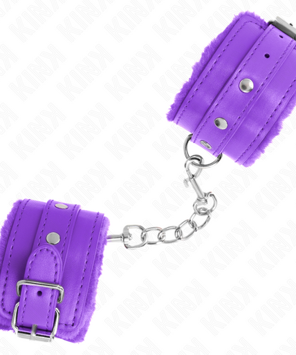 KINK - PREMIUM FUR LINED WRIST RESTRAINTS PURPLE WITH PURPLE BELT ADJUSTABLE 17-29 CM X 6 CM
