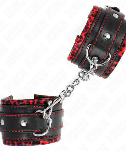 KINK - FUR LINED WRIST RESTRAINTS RED / BLACK ADJUSTABLE 17-29 CM X 6 CM