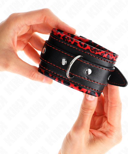 KINK - FUR LINED WRIST RESTRAINTS RED / BLACK ADJUSTABLE 17-29 CM X 6 CM