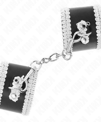 KINK - BLACK WRIST RESTRAINTS WITH WHITE DECORATE LACE ADJSUTABLE 20-23 CM X 5.5 CM