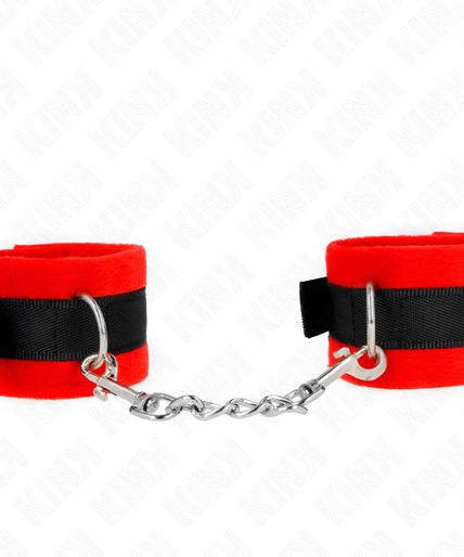 KINK - BEGINNER FUR HAND CUFFS BLACK-RED 30 X 7 CM