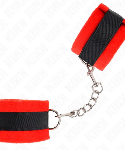 KINK - BEGINNER FUR HAND CUFFS BLACK-RED 30 X 7 CM