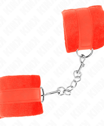 KINK - BEGINNER FUR HAND CUFFS RED 30 X 7 CM