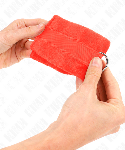 KINK - BEGINNER FUR HAND CUFFS RED 30 X 7 CM