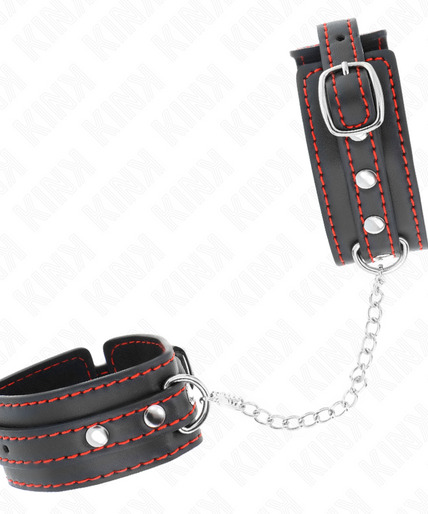 KINK - SMALL WRIST RESTRAINTS BLACK WITH RED LINING ADJUSTABLE 14-24 CM X 3.5 CM