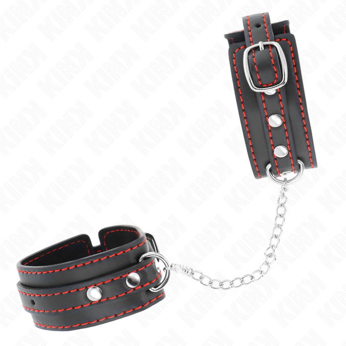 KINK - KLEINE POLSBANDEN ZWART MET RODE VOERING VERSTELBAAR 14-24 CM X 3.5 CM