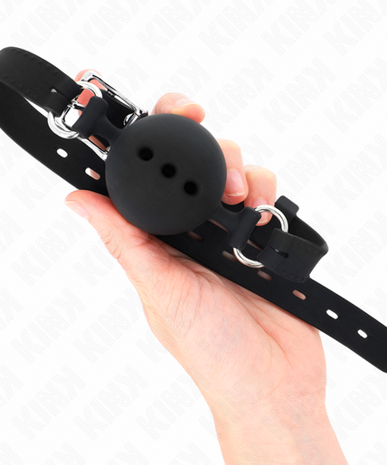 KINK - FULL SILICONE GAG 55 x 2 CM WITH 4.5 CM BALL SIZE M BLACK ADJUSTABLE 35-51 CM