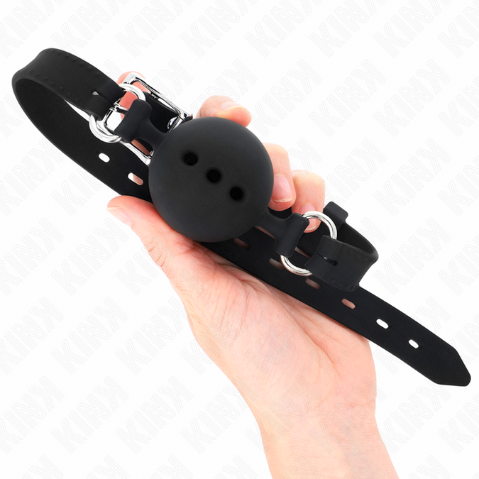 KINK - VOLLEDIG SILICONEN KNEVEL 55 x 2 CM MET BAL VAN 4,5 CM MAAT M ZWART VERSTELBAAR 35-51 CM