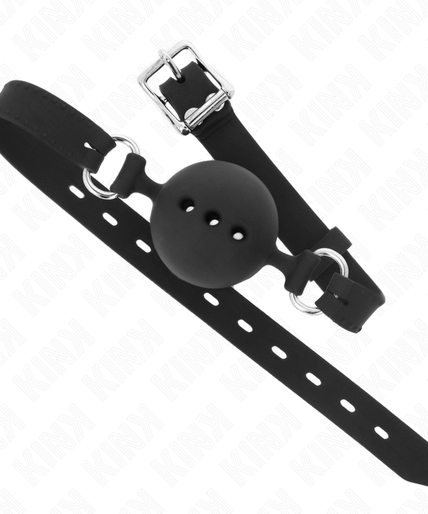 KINK - FULL SILICONE GAG 55 x 2 CM WITH 4.5 CM BALL SIZE M BLACK ADJUSTABLE 35-51 CM