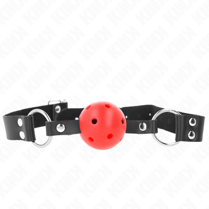 Kink – Ademend Ball Gag 4 cm met dubbele klinknagel, rood, 62,5 x 2,5 cm, verstelbaar van 42 tot 58 cm