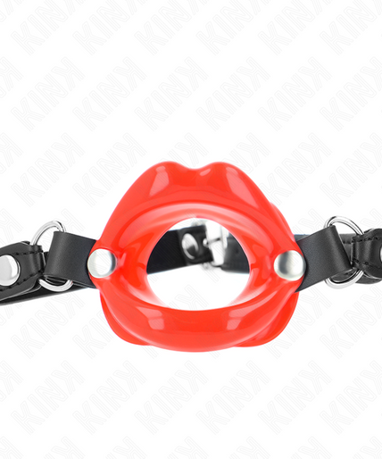 Kink – Lip 8 Cm Gag Met Rood Kunstleren Band 63 X 2 Cm Verstelbaar 39 – 58 Cm