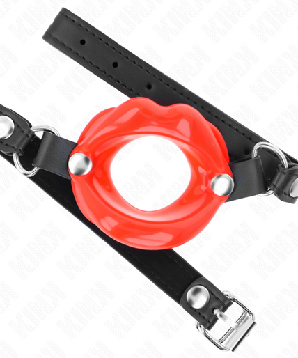 Kink – Lip 8 Cm Gag Met Rood Kunstleren Band 63 X 2 Cm Verstelbaar 39 – 58 Cm