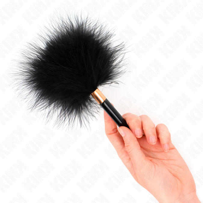 Pleasurements – Kink – Schwarze Goldene Metall-Kitzelfedern 18 cm