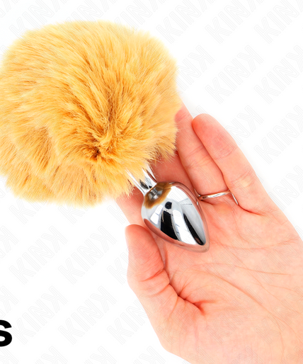 KINK - STAINLESS STEEL PLUG 7 x 3 CM WITH BEIGE FAUX FUR RABBIT TAIL 8 CM