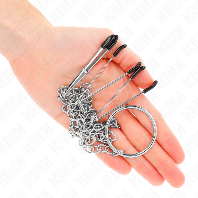 KINK - DRIEVOUDIGE TEPEL- EN CLITORISKLEMMEN MET KETTING MODEL 1