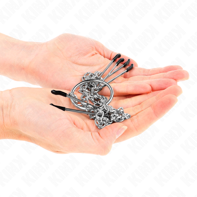 KINK - DRIEVOUDIGE TEPEL- EN CLITORISKLEMMEN MET KETTING MODEL 1