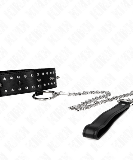 KINK - NECKLACE WITH LEASH 65 CM WITH SILVER STUDS MODEL 1 ADJUSTABLE 36-43 CM X 5 CM