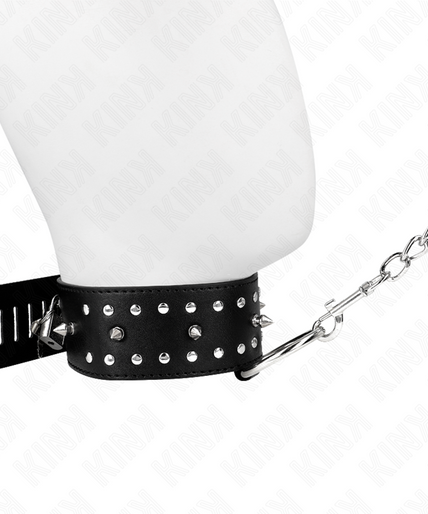 KINK - NECKLACE WITH LEASH 65 CM WITH SILVER STUDS MODEL 1 ADJUSTABLE 36-43 CM X 5 CM