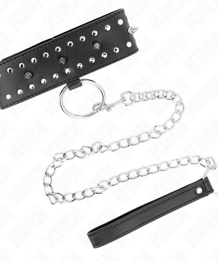 KINK - NECKLACE WITH LEASH 65 CM WITH SILVER STUDS MODEL 1 ADJUSTABLE 36-43 CM X 5 CM