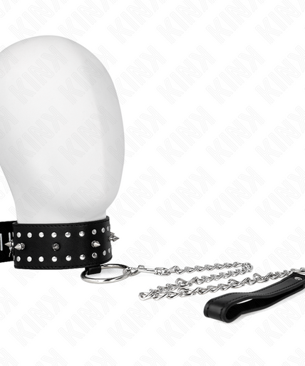 KINK - NECKLACE WITH LEASH 65 CM WITH SILVER STUDS MODEL 1 ADJUSTABLE 36-43 CM X 5 CM