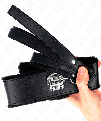 KINK - NECKLACE WITH LEASH 116 CM WITH SILVER STUDS MODEL 4 BLACK ADJUSTABLE 40-48 CM X 6 CM