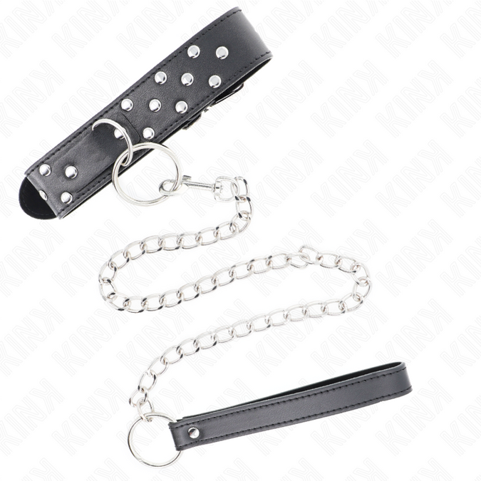 KINK - RING Klinknagelband Ketting met Riem 65 cm Zwart Verstelbaar 36-50 cm x 3,8 cm